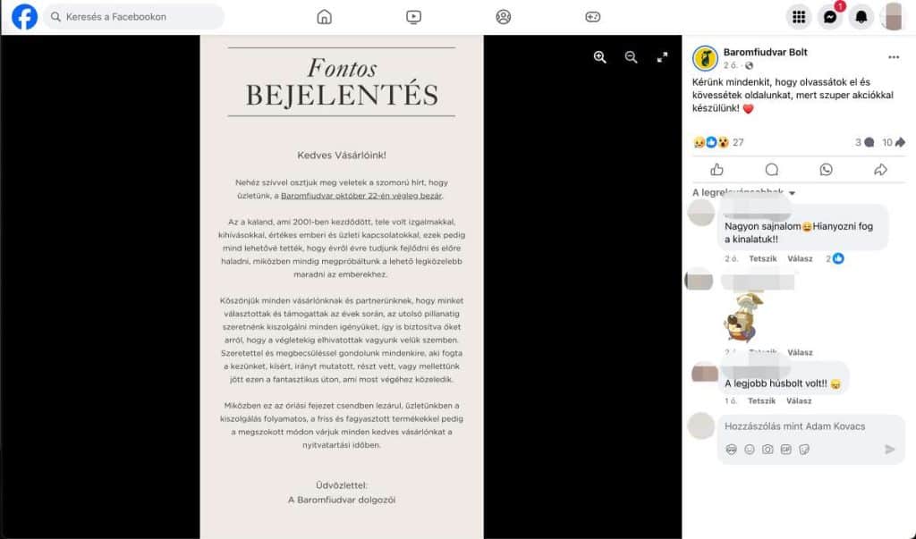 Bezár a debreceni Baromfiudvar bolt